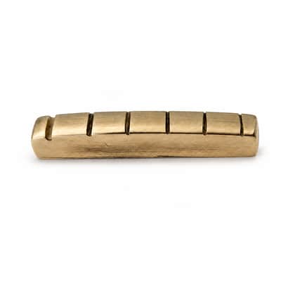 Vintage Left-Handed Hand-Fitted Brass Guitar Nut - Polished Brass image 2