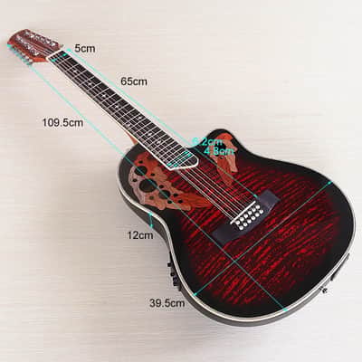 12 String Round Back Acoustic Electric Guitar in Red, 41 Inch, EQ image 2