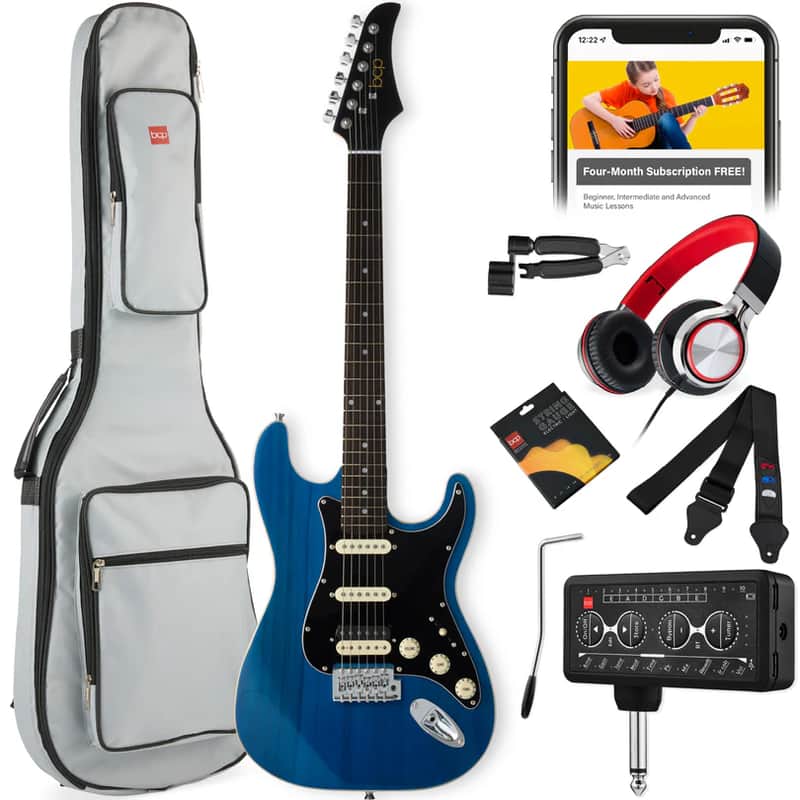 Beginner Electric Guitar Kit w/ Headphone Amp, Padded Gig Bag, Headphones - Sky Blue image 1