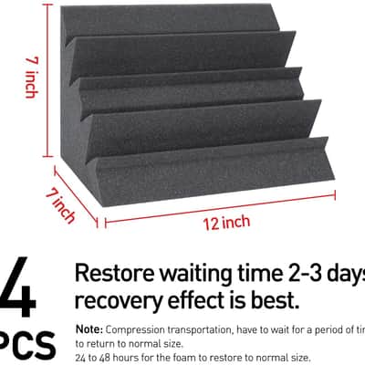 Upgraded High Density 30 kg/m^3 Bass Traps Acoustic Foam + Double Side Adhesive Tape 12" X 7" X 7" image 4