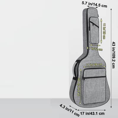 Acoustic guitar case, 39 40 41 Inch Acoustic Guitar Bag 0.45 Inch Thick Padded Gig Bag with Neck Strap, Acoustic Guitar Backpack Case with Reinforced Handles and Pockets, Grey image 2