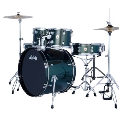 Ludwig Accent Drive 5PC Drum Set W/Hardware & Wuhan Cymbals, 22" Bass Drum, Jade Dust image 2