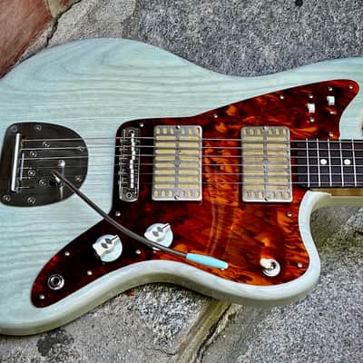 Waterslide Guitars Offset Trans Sonic Blue, Mojo Dual Foil Pickups, Descendant Vibrato, Staytrem image 6