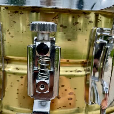 1980s Yamaha SD495 5.5x14 Brass Snare Drum 10-Lug image 10