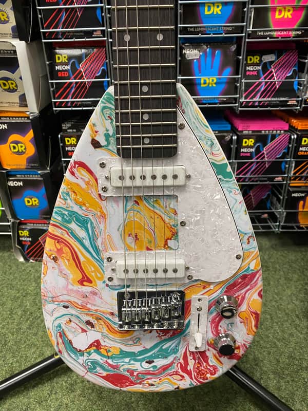 Vox Mini Mk III travel guitar teardrop shape in marble /white finish image 1