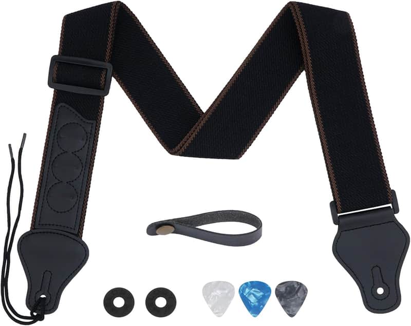 Guitar Strap, Soft Cotton Straps With 3 Pick Holders, Strap Button Headstock Adaptor, 1 Pair Locks and 3 Picks Set For electric/Acoustic Guitar image 1