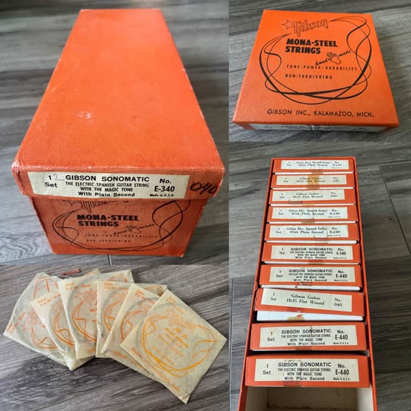 Gibson Retail display box with 10 NOS sets of 1950s Gibson Mona-Steel Strings image 1