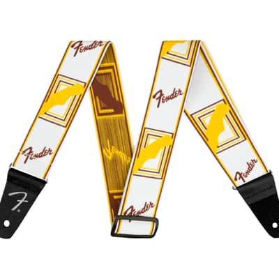 Fender 2" WeighLess Monogram Guitar or Bass Strap, Yellow and White image 1