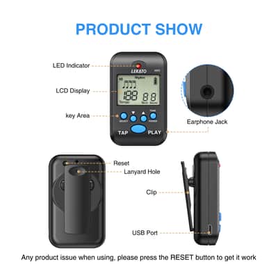 LEKATO Digital Metronome Rechargeable LCD Electronic Metronome with Timer Human Voice 10 Beat Sounds Volume Adjustable Clip on Mini M65 Metronome for Piano Guitar Flute Violin Drum image 3