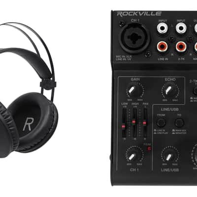 Rockville RockMix 5 Ch Mixer w/USB Interface, Bluetooth, Echo, EQ+AKG Headphones image 1