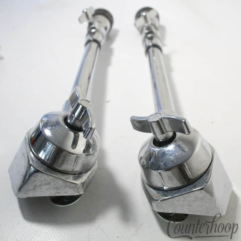 Pearl 2x Bass Drum Spurs+Mounts Heavy Duty Telescoping Legs Chrome 80s Rubber Ft image 1