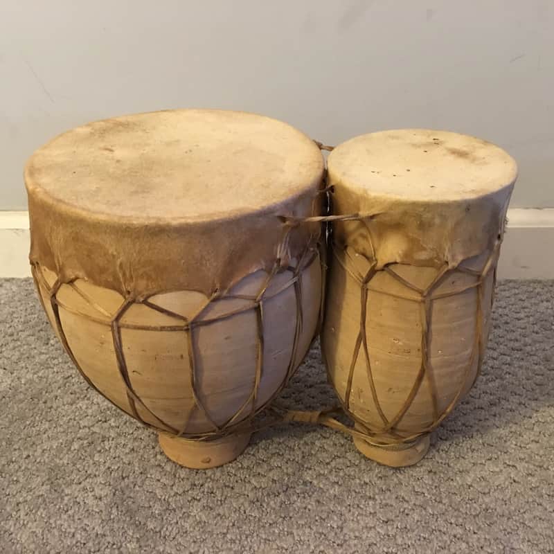 Traditional Moroccan Clay Double Tam Tam / Tbilat Drums image 1
