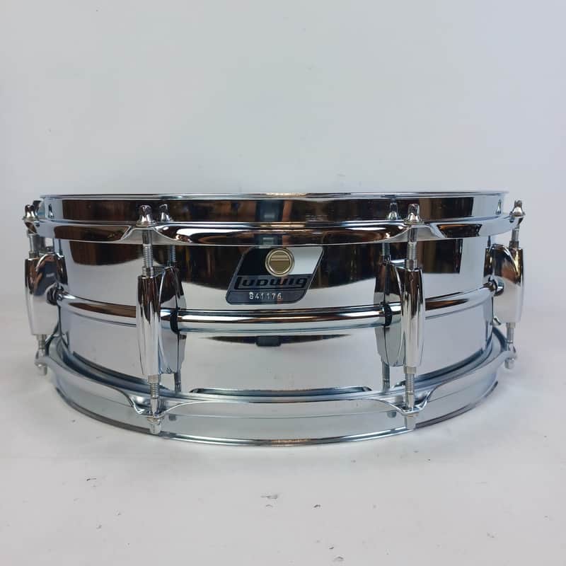 Ludwig Steel Rocker 8Lug Snare Drum 80s 5x14"Vintage Chrome Black/White #841176 image 1