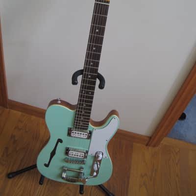 Custom Tele-Style Thinline HH Bigsby Warmoth Neck Surf 90s Surf Green image 1