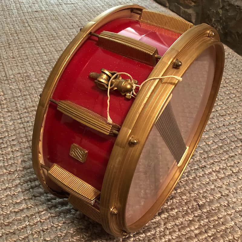 Mastro 5.5x13" Plastic Snare Drum Red Sparkle 1960s image 3