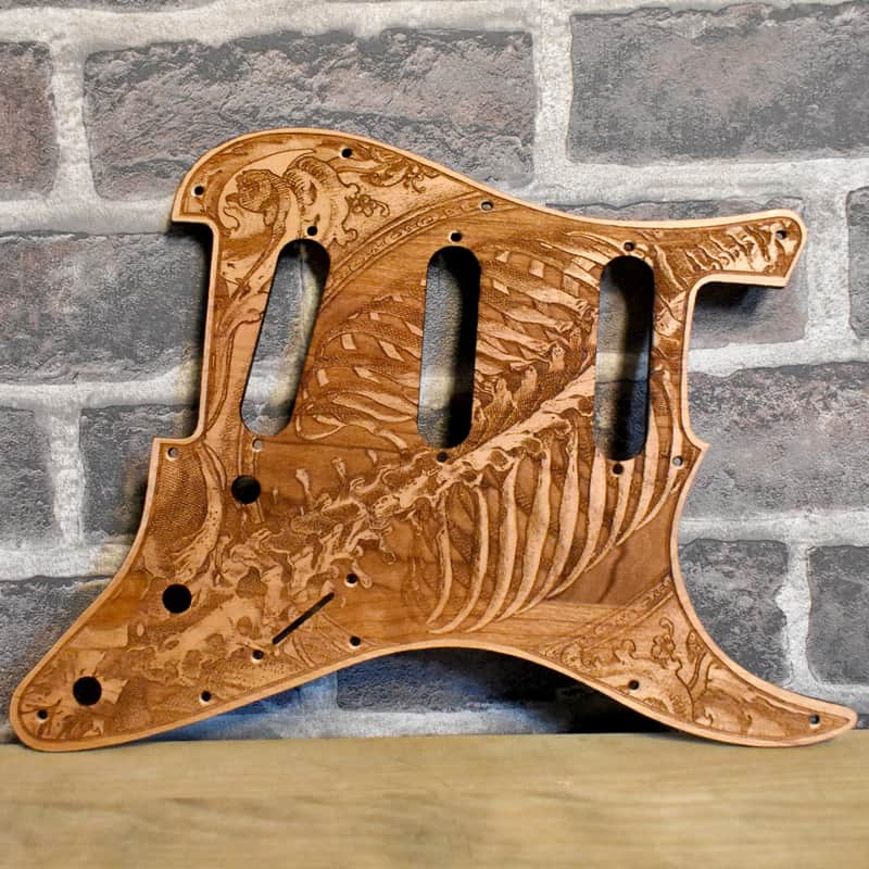 Handcrafted Cherrywood Pickguard for Fender Stratocaster HSS/SSS – Laser-Engraved Unique Design image 1