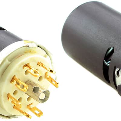 2 pcs. VINTAGE TESLA GOLD PIN 7-pin CERAMIC NOS TUBE SOCKET w/ SHIELD B7G EF95 Bild 2