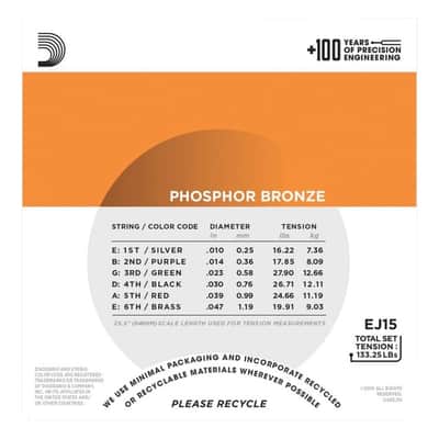 D'Addario EJ15 Extra Light Phosphor Bronze Acoustic Strings 10-47 image 3