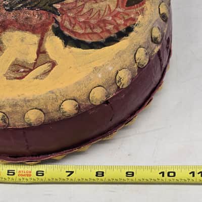Vintage Chinese Tack Double Sided Painted Hand Drum 10 X 4 image 18