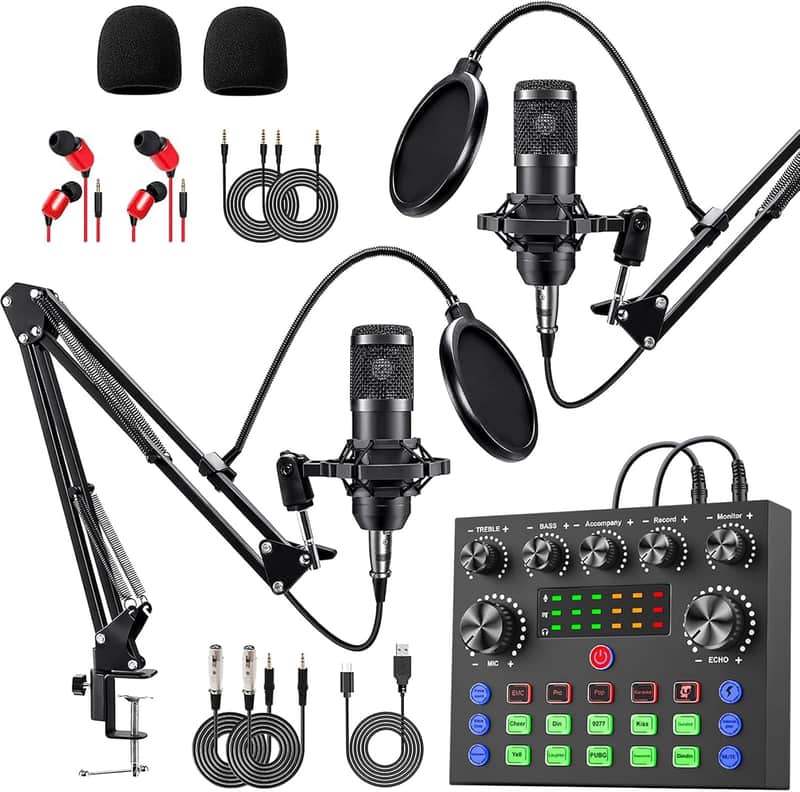 Podcast Equipment Bundle for 2, Voice Changer with Podcast Microphone Bundle - Studio Condenser Microphone Perfect for Podcasting, Recording, Singing, Streaming and Gaming image 1