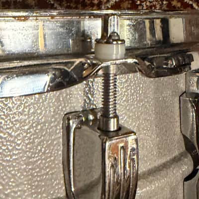 Ludwig L-404 Acrolite 5x14" 8-Lug Aluminum Snare Drum with Rounded Blue/Olive Badge 1979 - 1993 - Gray image 12