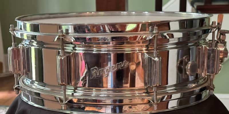 Rogers Powertone 5 x 14" Chrome over Brass Snare Drum  #6530 8 Lug Vintage Cleveland Era image 1