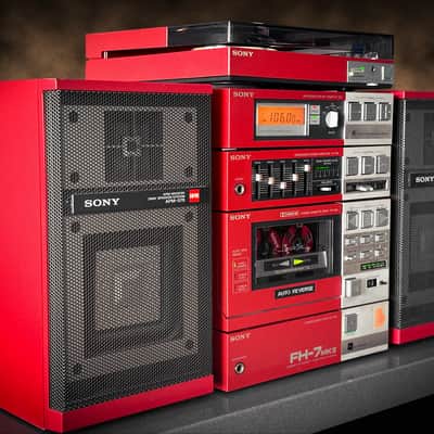 Sony FH-7 + PS-Q7 RED Rarest Vintage Stereo Cassette Turntable System image 3