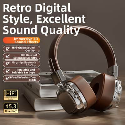 Retro Wireless Headphones – Active Noise Cancelling, Hi-Fi Bass, Bluetooth 5.3 image 3