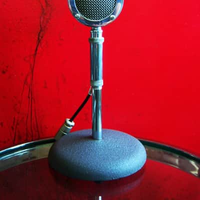 Vintage RARER 1940's Astatic D-104 crystal "Lollipop" microphone Chrome w adapter & period Atlas DS-5 desk stand PROP DISPLAY # 2 image 1