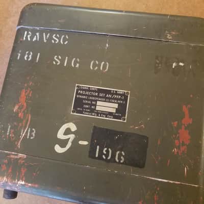 Jensen Federal Military speaker cab Projector Set AN/PFP-1 w/ Full-range P8P C5556 25 watt AlNiCo 8" 16 Ohm driver and cable 1954 - olive metal image 9