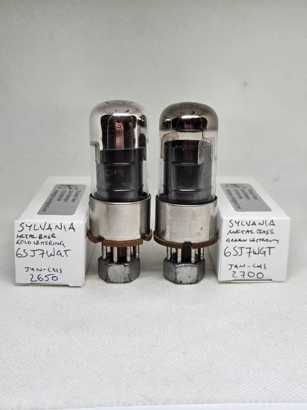 Sylvania JAN 6SJ7WGT Metal Base Almost Perfectly Matched (1.8%) Pair NOS VT116 CV 3699 6SJ7 image 1