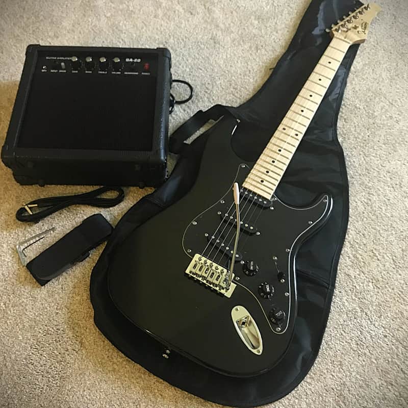 Full-Size Black Electric Guitar Starter Package with 20-Watt Amplifier & Accessories – Complete Beginner Guitar Set