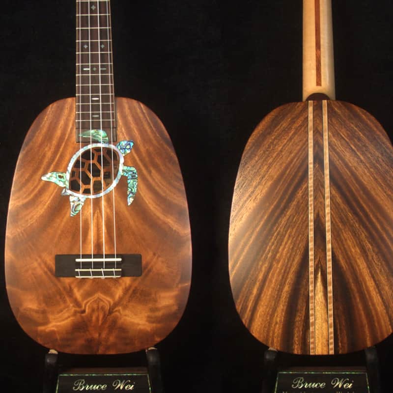 Handmade Left-handed Tenor Ukulele, Solid Acacia Pineapple, Turtle Soundhole Abalone inlay, Soft-bag, Bruce Wei UW17-2116 image 1