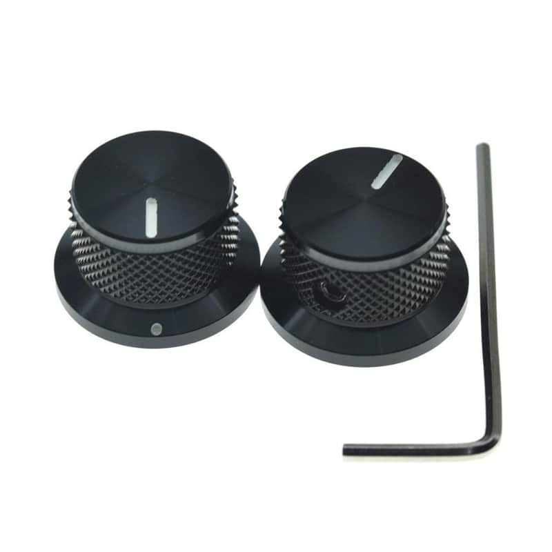 2pcs Aluminium Potentiometer Knobs 1/4" Universal Top Hat Knobs Bell Control Knob with Set Screw for Guitar/Bass/AMPS/Preamps Black with Indicator image 1