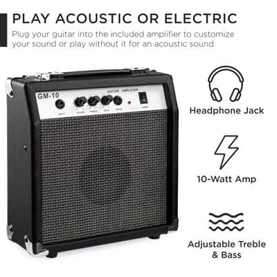 Best Choice Products Beginner Acoustic Electric Cutaway Guitar Set w/ Case, Strap - 41in-Black image 18