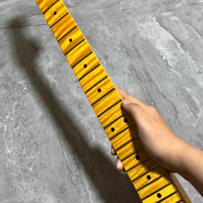 Big head 22Frets yellow Flame Maple Electric guitar Neck gloss DIY part image 5