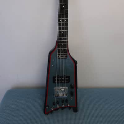 Vintage 1980s Hondo Rare Alien Headless Bass Blue With Red Stripe Logo MIJ Clean Kramer Duke Clone No Case image 8