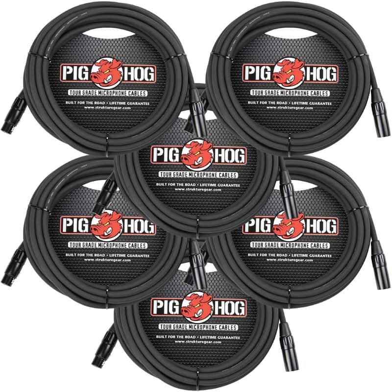 6 - Pack Pig Hog PHM25 XLR High Performance 8mm Microphone Black Cable, 25 Ft - NEW image 1