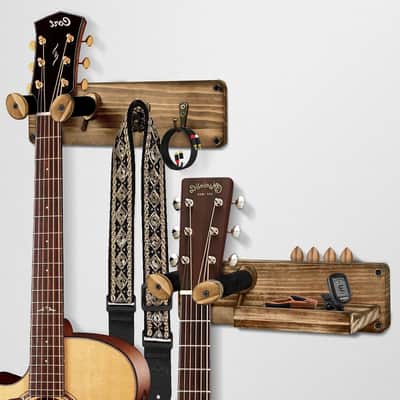 Guitar Wall Hangers with Shelf,2 Pack Guitar Wall Mount Hanger Holder Electric Guitar Hanger Wall Mount with Pick Holder Wood Guitar Rack for Acoustic or Electric Guitar,Ukulele,Bass,Mandolin image 1