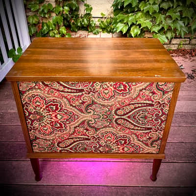 Rotary Connection 1x12 light up loaded guitar speaker cab on legs! Vintage 8 ohm speaker. Semi open. Quality hardwoods. Vintage MCM style. Paisley grill cloth. Heavy duty Switchcraft jack. 2026 - Wood image 5