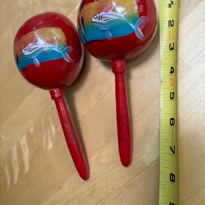Pair of vintage, handmade, wooden Maracas 8” shakers image 2