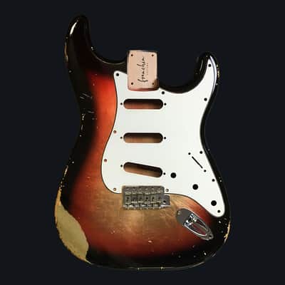 Made to Order - FRANCHIN Mercury guitar body Relic Aged Nitro Lacquer OVER METALLIC LEAF (Sunburst/ Black/ White/ Blue/ Green/ Yellow/ Red/ Pink/ Burgundy/ Purple/ Gold/ Silver/ Copper, etc.) Basswood Poplar Stratocaster-Strat-S-Style Made in Italy image 2