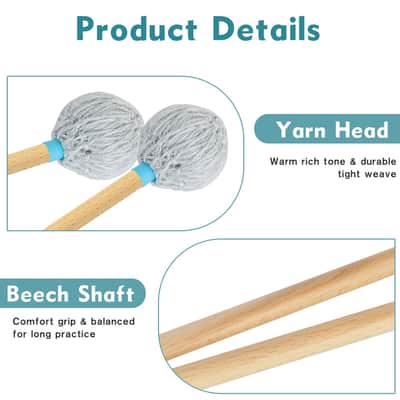 Professional Marimba Mallets -M3 Hard Yarn Heads with Beech Wood Handle Keyboard Percussion Accessories for Xylophone Glockenspiel Vibraphone with Professionals and Advanced Players image 4