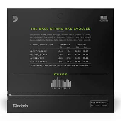 D'Addario NYXL45105 NYXL 45-105 Regular Light Top/Medium Bottom Long Scale Bass Strings image 2