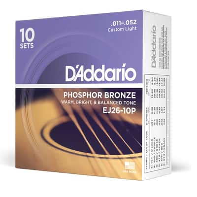 D'Addario Phosphor Bronze 11 - 52 Acoustic Guitar Strings TEN SETS image 1