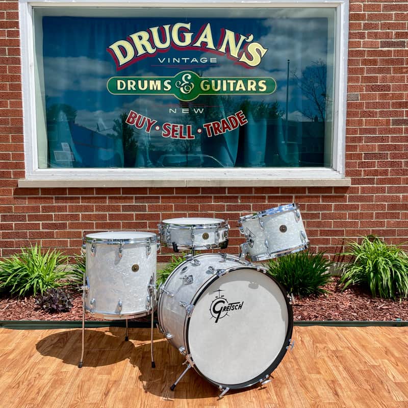1960s Gretsch Progressive Jazz Drum Set White Marine Pearl 20/12/14 w/ 4x14 Snare image 1