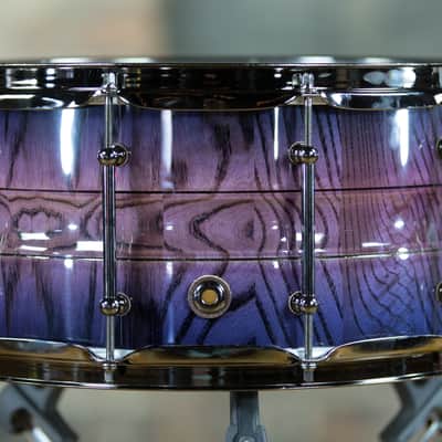 HHG Drums 14x7 Contoured White Ash Stave Snare Drum, Purple Burst High Gloss Lacquer image 7
