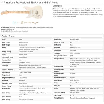 Fender American Professional Stratocaster Left Hand 2019 - White image 13