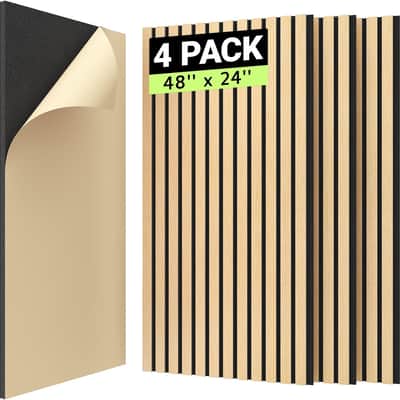 4 PCS Wood Slat Panels, 48” x 24” x 0.83” Acoustic Panels for Wall, Decorative 3D Slat Panels for Sound Absorbing, Soundproof Panels for Living Room, Studio, Recording Room, Burly Wood image 1
