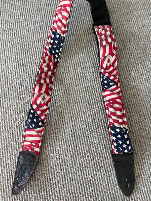 American Flag Guitar Strap Padded with Nylon Backing, 2" wide- 1990s - patterned image 1